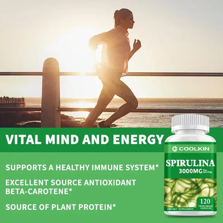 Spirulina Capsules 3000mg - Supports Immune Health and Cardiovascular Function, and Enhances Digestion
