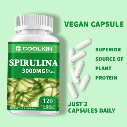 Spirulina Capsules 3000mg - Supports Immune Health and Cardiovascular Function, and Enhances Digestion