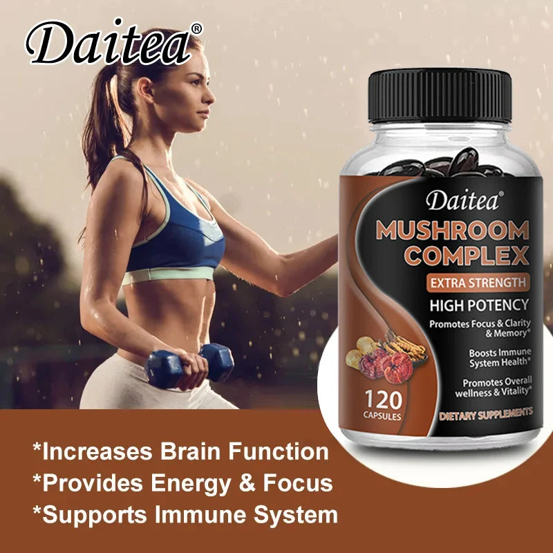 Strength Brazil Mushroom Capsules -Lions Mane Cordyceps Reishi - Brain Supplement for Memory and Focus Relief Stress Better Mood