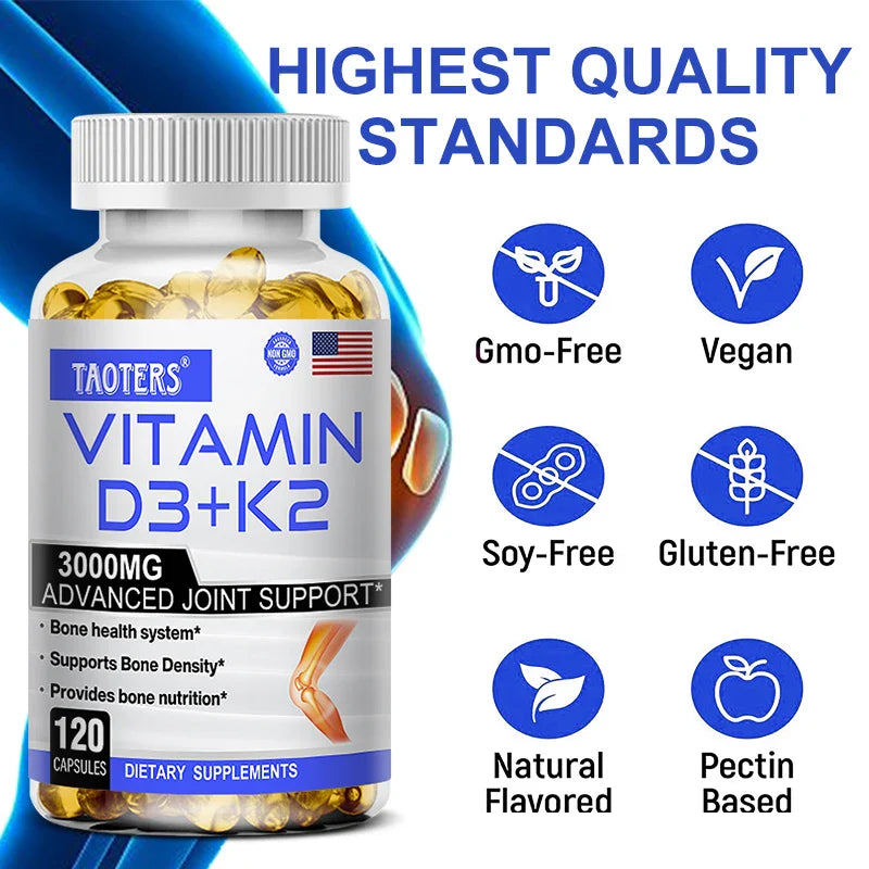 TAOTERS Vitamin D3+K2 Supplement to Support Joint, Bone and Immune Health Non-GMO formula easy-to-swallow vitamin D & K complex
