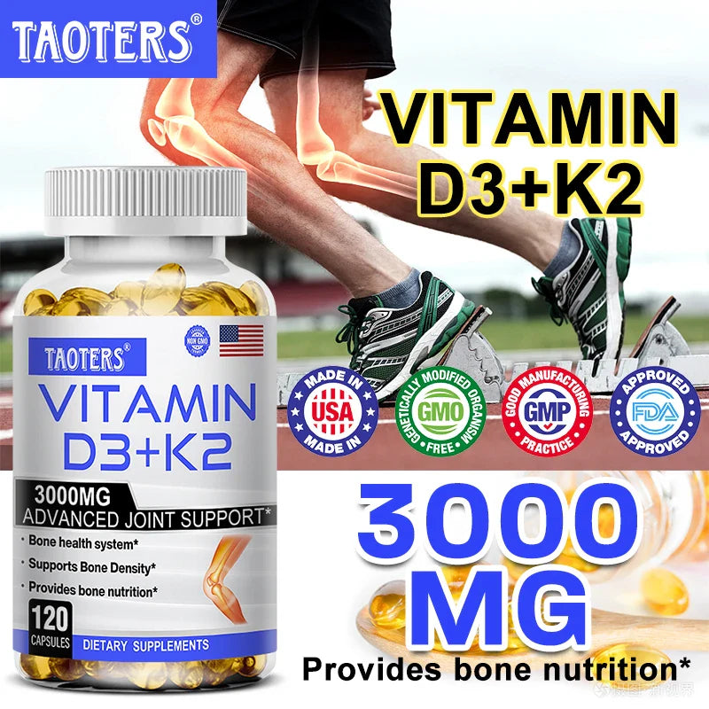 TAOTERS Vitamin D3+K2 Supplement to Support Joint, Bone and Immune Health Non-GMO formula easy-to-swallow vitamin D & K complex