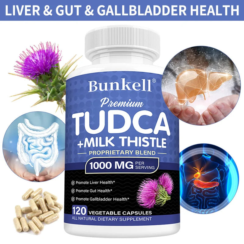 TUDCA + Milk Thistle Supplement 60capsules - Bile Salts Liver Support, Gallbladder Health, Gut Health, Liver Cleanse Detox & Repair Formula
