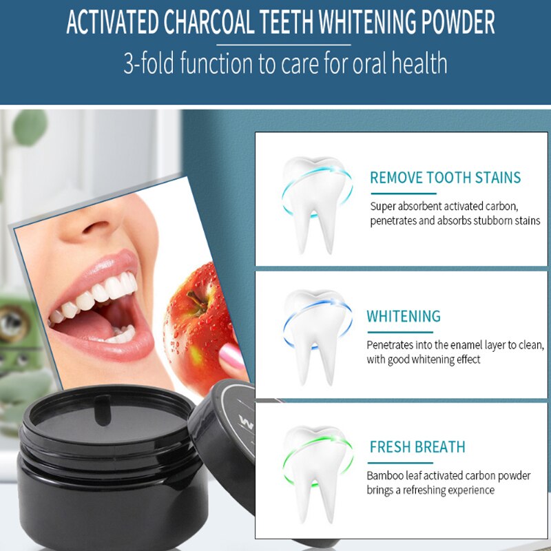 Teeth Whitening Powder Oral Treatment Natural Activated Charcoal Bright Dental Fresh Breath Remove Plaque Stains Hygiene Care
