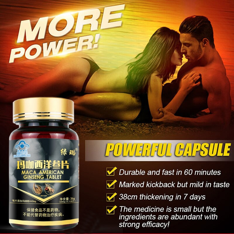 Testosterone Booster for Men Increase Length Stamina Maca & Ginseng Energy Strength Enhance Erection Growth Thickening Vegan
