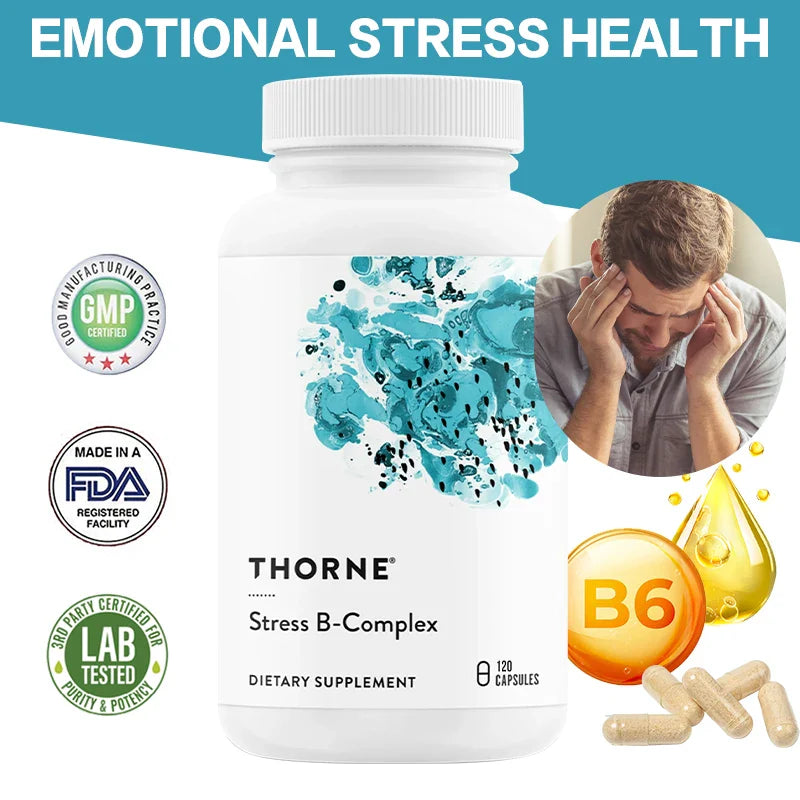 Thorne Stress B Complex - Highly Absorbed, Active Vitamins B2, B6, B12 and Folic Acid