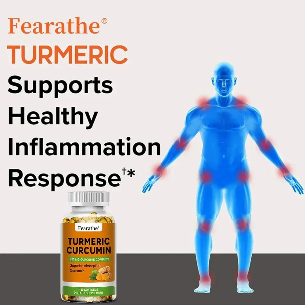 Turmeric Curcumin Capsules, Black Pepper Natural Joint Support - Relieve Joint Pain, Support Brain Health & Heart Health Support