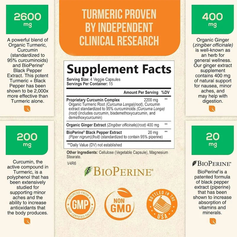 Turmeric Curcumin - Natural Joint and Heart Support - Healthy and Nutritious Turmeric Extract Supplement -60 Capsules