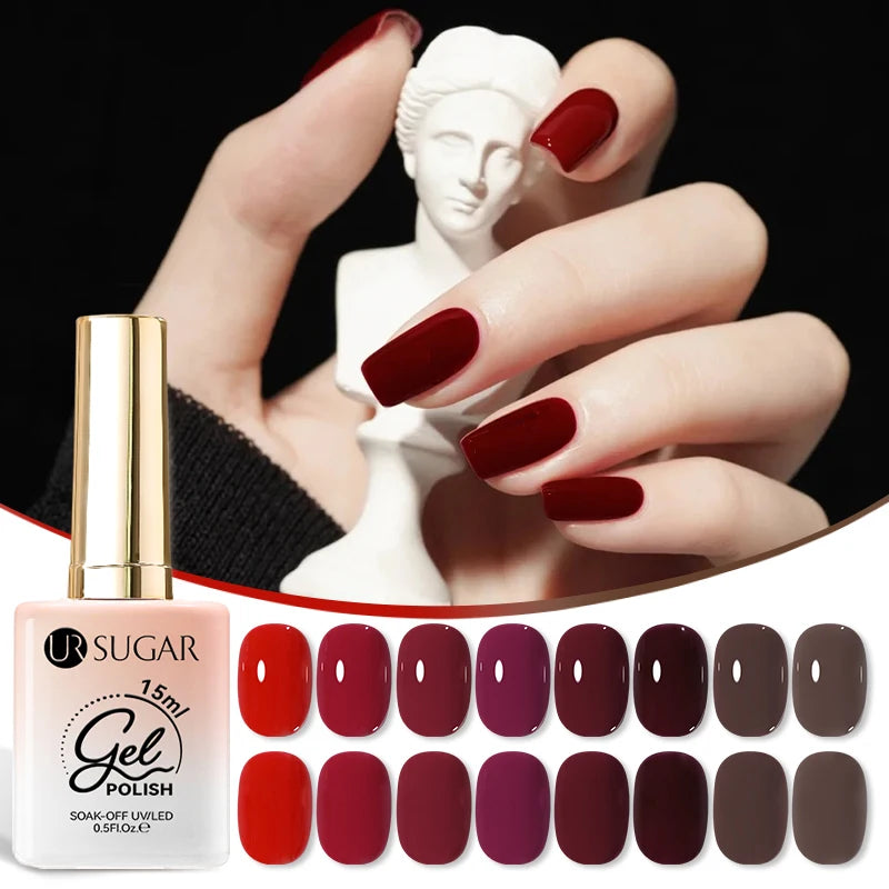 UR SUGAR 15ml Red Matte Nail Gel Polish Nail Supplies Autumn Winter Semi Permanent Nail Art Soak Off LED UV Gel Nail Varnishes