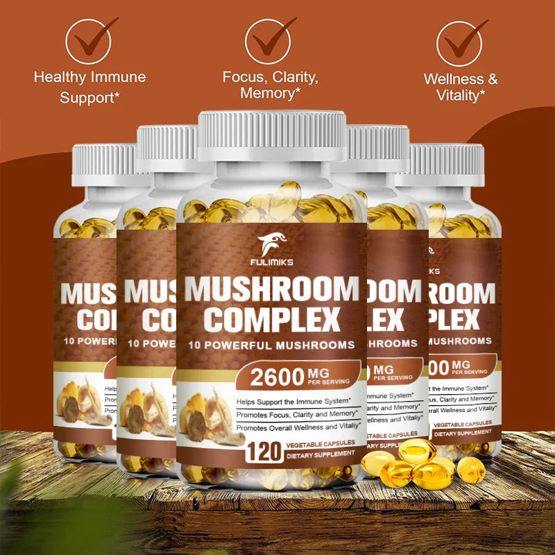Ultimate Mushroom Complex - Lions Mane, - Immune Support & Nootropic Brain Supplements for Immunity, Energy, Memory & Focus