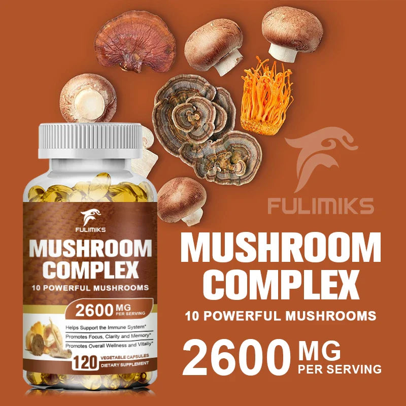 Ultimate Mushroom Complex - Lions Mane, - Immune Support & Nootropic Brain Supplements for Immunity, Energy, Memory & Focus
