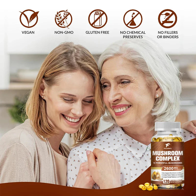 Ultimate Mushroom Complex - Lions Mane, - Immune Support & Nootropic Brain Supplements for Immunity, Energy, Memory & Focus