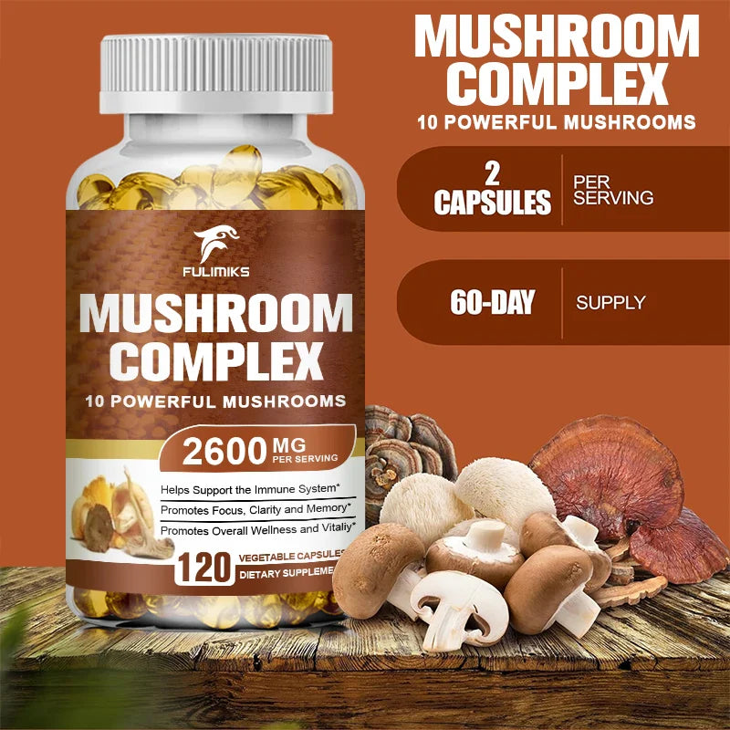 Ultimate Mushroom Complex - Lions Mane, - Immune Support & Nootropic Brain Supplements for Immunity, Energy, Memory & Focus