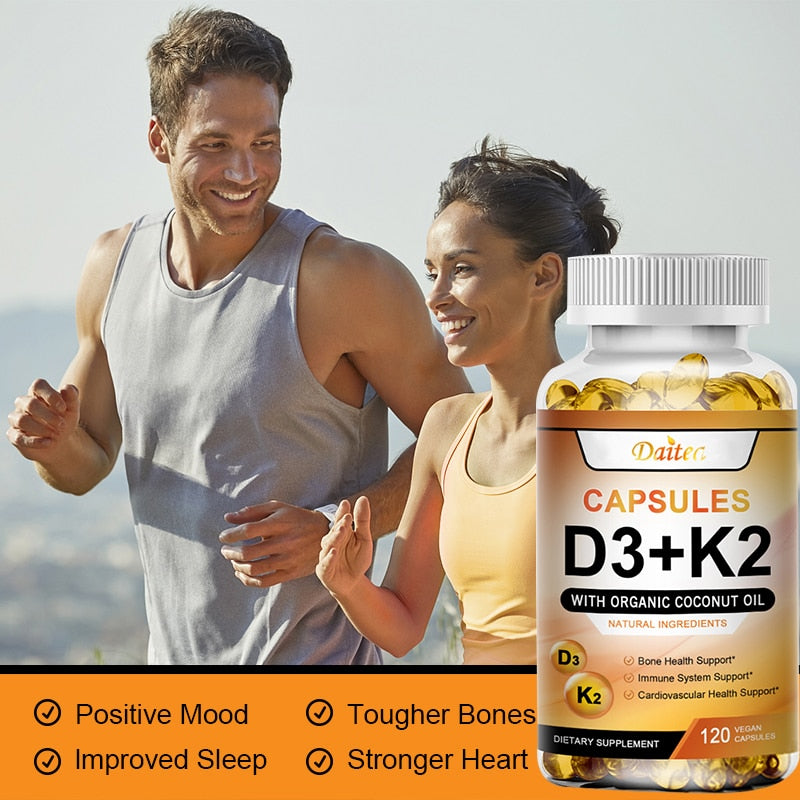 Vitamin D3 K2 Capsules Daily Supplement Supports Healthy Immune System Heart And Strong Bones Vegetarian Capsules