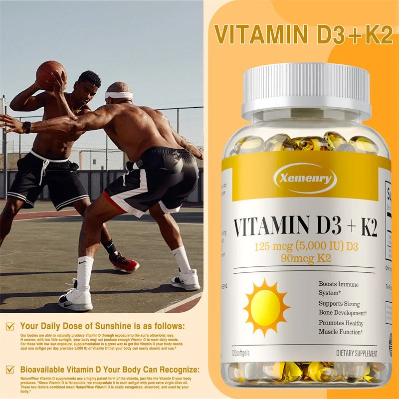Vitamin D3 + K2 - Supports Brain, Joint, Bone and Heart Health, Promotes Metabolism