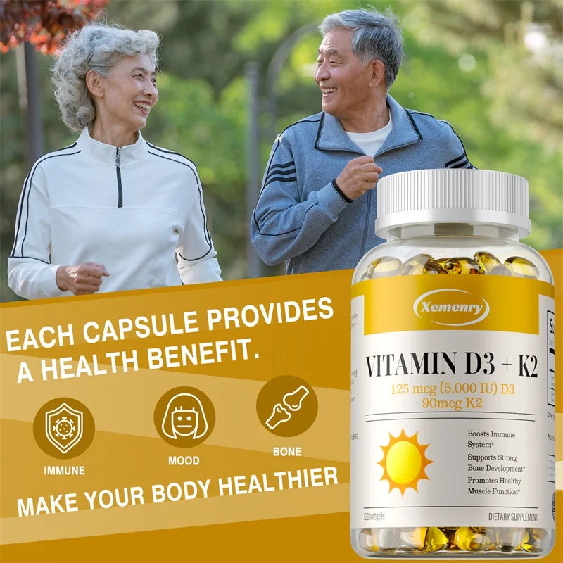 Vitamin D3 + K2 - Supports Brain, Joint, Bone and Heart Health, Promotes Metabolism
