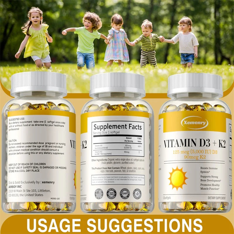 Vitamin D3 + K2 - Supports Brain, Joint, Bone and Heart Health, Promotes Metabolism