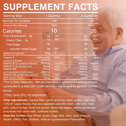 Vitamin D3 K2 + Vitamin B12 Gummies - Eyes, Bone, Energy, Nerve, Immune Support, Boost Metabolism