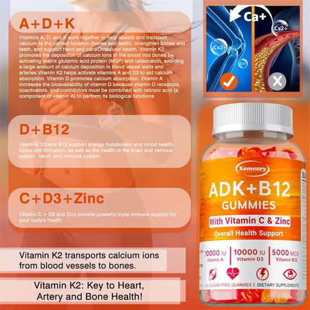 Vitamin D3 K2 + Vitamin B12 Gummies - Eyes, Bone, Energy, Nerve, Immune Support, Boost Metabolism