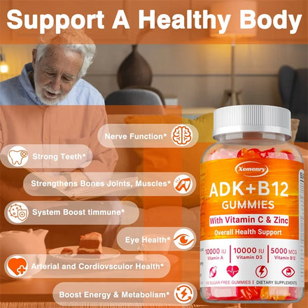 Vitamin D3 K2 + Vitamin B12 Gummies - Eyes, Bone, Energy, Nerve, Immune Support, Boost Metabolism