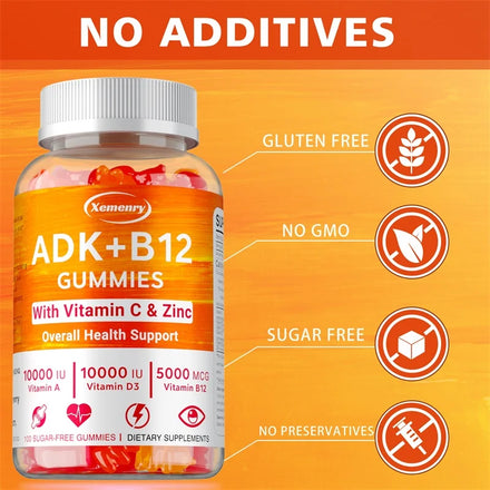 Vitamin D3 K2 + Vitamin B12 Gummies - Eyes, Bone, Energy, Nerve, Immune Support, Boost Metabolism