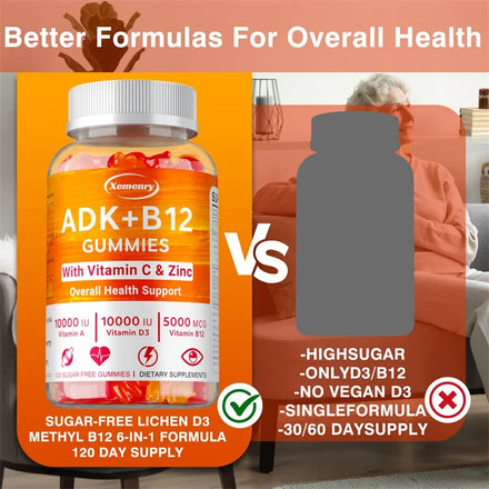 Vitamin D3 K2 + Vitamin B12 Gummies - Eyes, Bone, Energy, Nerve, Immune Support, Boost Metabolism