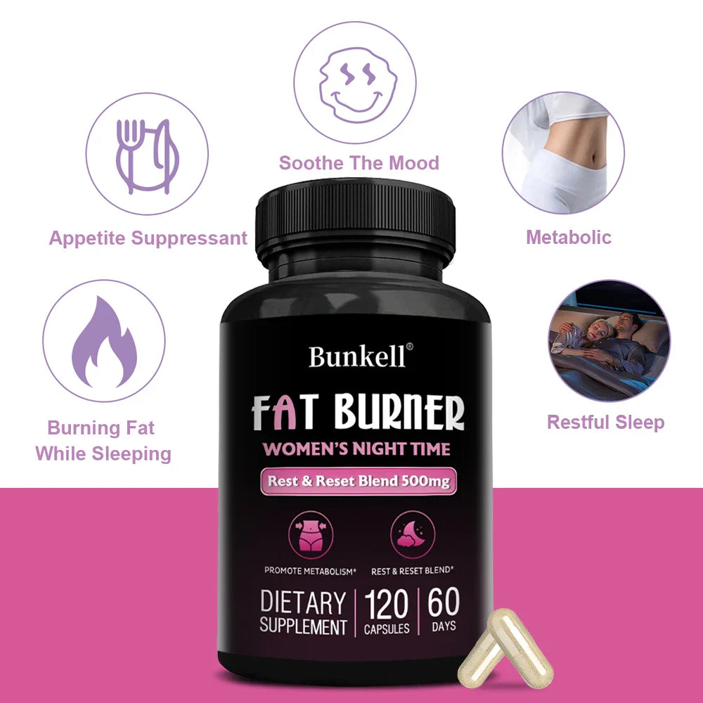 Women's Night Fat Burner, Helps Reduce Belly Fat, Manage Weight, Support Sleep, Dietary Supplement
