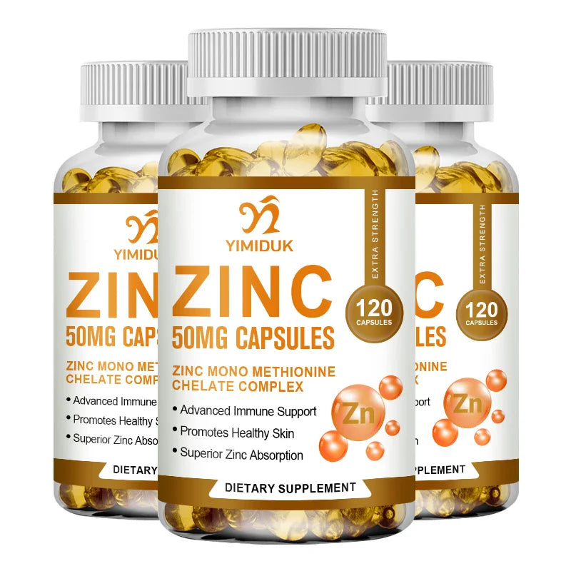 Zinc 50mg Supplement 120 Vegetarian Capsules, Zinc Highly Absorbable Supplements for Immune Support System