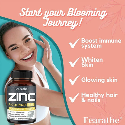 Zinc Capsules 50 Mg - Natural Antioxidant, Immune, Hair, Nails & Skin Support Supplement, Unisex