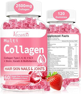 2 Pack Sugar Free Collagen Gummies for Women Men, Vegan Collagen 2500mg with Biotin Sea Moss Vitamin C Zinc for Hair Skin Nails Muscle & Joint, Immunity - 60 Strawberry Flavored Supplement in Pakistan