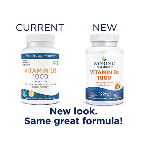 Nordic Naturals Vitamin D3 1000, Orange - 120 Mini Soft Gels - 1000 IU Vitamin D3 - Supports Healthy Bones, Mood & Immune System Function - Non-GMO - 120 Servings