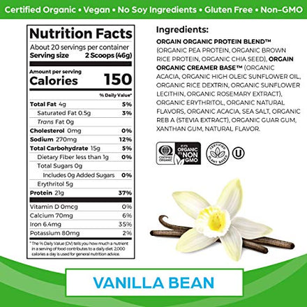 Orgain Organic Vegan Protein Powder, Vanilla Bean - 21g Plant Based Protein Supplement in Pakistan