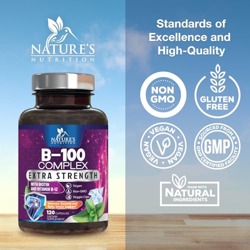 B Complex Vitamins with Vitamin C & Folic Acid - Dietary Supplement for Energy, Immune, & Brain Support - Nature's Super B Vitamin Complex for Women and Men, Made with Folate - 120 Vegetarian Capsules