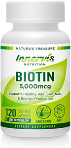 Biotin 5000 mcg Supplement – Support Healthy Hair Growth Skin Nails Energy Production 120 Veggie Capsules Vitamin B7 in Pakistan