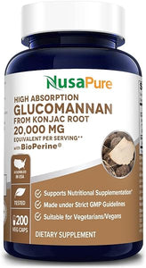 NusaPure Glucomannan 20,000 mg per Serving 200 VCaps (20:1 Extract, BioPerine Non-GMO, Gluten Free) Konjac Root in Pakistan