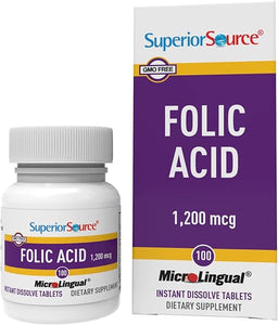 Superior Source Folic Acid Vitamin B9 1200 mcg MicroLingual Instant Dissolve Tablets Under Tongue Melts, 100 Count in Pakistan