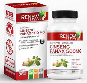 Renew Actives Panax Ginseng Supplement - Help Boost Energy, Performance & Cognitive Function, Easy Swallow Vegan Capsules, Gluten & GMO Free, 500mg Per Serving in Pakistan
