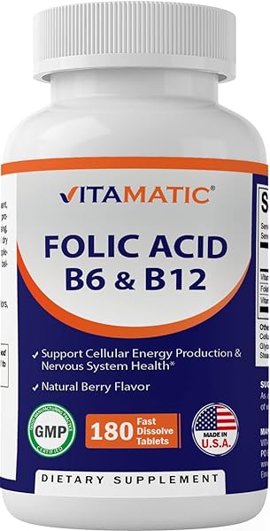 Vitamatic Folic Acid B12 B6 - Heart Health, Energy & Red Blood Cell Support - 180 Fast Dissolve Tablets in Pakistan