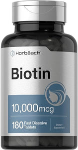 Biotin 10000mcg | 180 Fast Dissolve Tablets | Beauty Formula | Vegetarian Supplement | Non-GMO, Gluten Free | by Horbaach in Pakistan