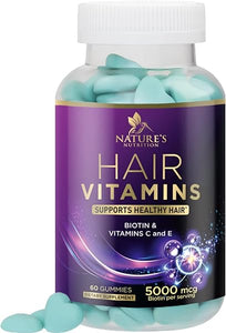 Hair Vitamins Gummy, with Biotin 5000mcg and Vitamins E & C, Advanced Hair Growth Support Gummies for Stronger, Beautiful Hair, Skin & Nails, Nature's Hair Supplement for Women & Men - 60 Gummies in Pakistan