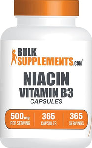 BULKSUPPLEMENTS.COM Niacin Capsules - Vitamin B3 Supplement, Niacin 500mg - Niacin Flush, B3 Vitamins - May Cause Flushing, Gluten Free, 1 Vitamin B3 Niacin Capsule per Serving, 365 Capsules in Pakistan