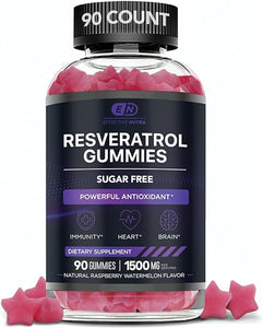 Resveratrol Gummies 1500mg - Sugar Free Resveratrol Supplement for Antioxidant Support, Immunity, Heart Health, Brain Function - Natural Raspberry Watermelon Flavor (90 Count) in Pakistan