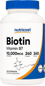 Nutricost Biotin (Vitamin B7) 10,000mcg (10mg) Vitamin Supplement, 240 Capsules - Vegetarian, Gluten Free, Quick Release, Non-GMO in Pakistan