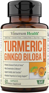 Turmeric Curcumin & Ginkgo Biloba Supplements with Bioperine Black Pepper - Vegan Joint Support Supplement with Organic Tumeric - Aids Brain Clarity, Focus, Memory, and Concentration. 60 Capsules in Pakistan