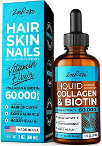 Liquid Biotin & Collagen, Hair Growth Vitamins Drops 60,000mcg, Biotin and Collagen Supplements for Healthy Joints, Hair, Skin and Nails, Liquid Collagen for Women & Men (2Fl Oz, 60ml) in Pakistan