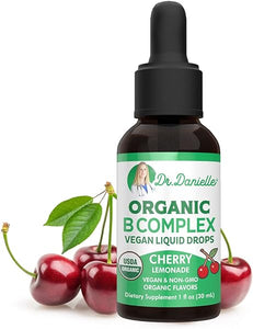 Organic Vitamin B Complex Liquid Drops | B Vitamins Complex Supplement with B3, B6, B7, B9 & Methyl B12 Drops for Adults & Kids | Vegan Cherry Flavor 1oz | 60 Servings / 2 Month Supply in Pakistan