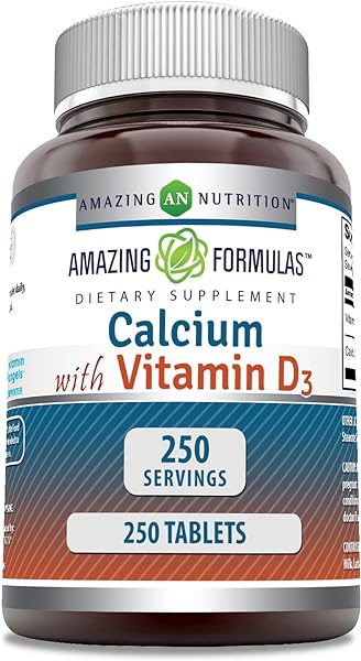 Amazing Formulas Calcium with Vitamin D3 250 Tablets Supplement | Non-GMO | Gluten Free | Made in USA in Pakistan