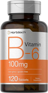 Vitamin B-6 100mg | 120 Vegetarian Tablets | Pyridoxine HCl | Vegetarian, Non-GMO & Gluten Free Supplement | by Horbaach in Pakistan