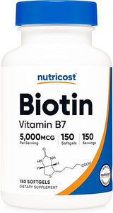 Nutricost Biotin (5,000mcg) in Coconut Oil 150 Softgels - Vitamin B7 - Gluten Free, Non-GMO in Pakistan