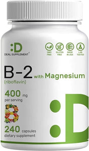 DEAL SUPPLEMENT Vitamin B2 400mg (Riboflavin) | with Magnesium Glycinate 400mg, 240 Capsules – 2 in 1 Support Healthy Nervous System, Mood, Blood & Energy Production, Non-GMO in Pakistan
