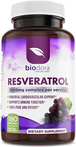 Resveratrol 1600mg, Trans-Resveratrol Antioxidant Supplement with Green Tea, Grape Seed Extract and Quercetin, Helps to Support Digestive Health and Immune System, 180 Capsules in Pakistan